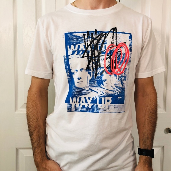Way Up White Blue Crewneck Graphic Tee T-Shirt S - Picture 2 of 6